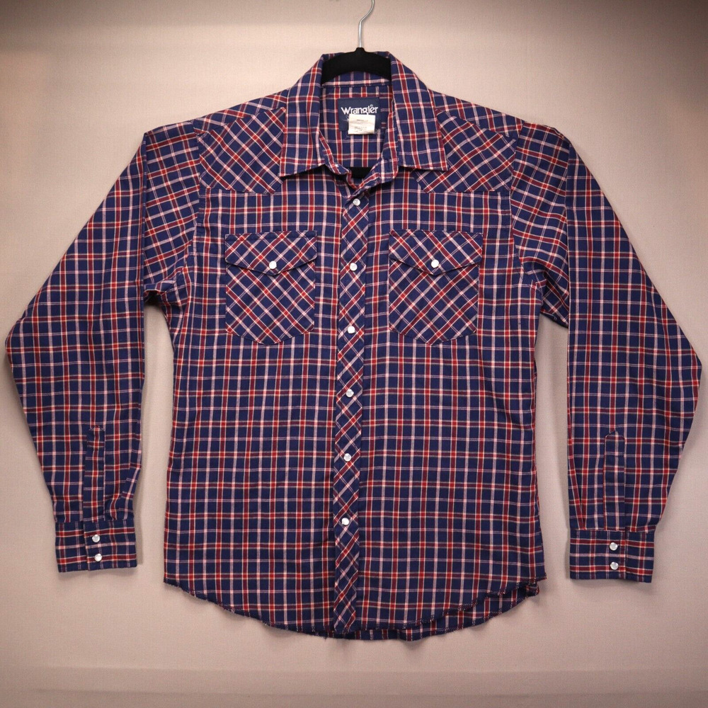 Wrangler Western Pearl Snap Men's Shirt Size XL Long Sleeve Blue Red Plaid